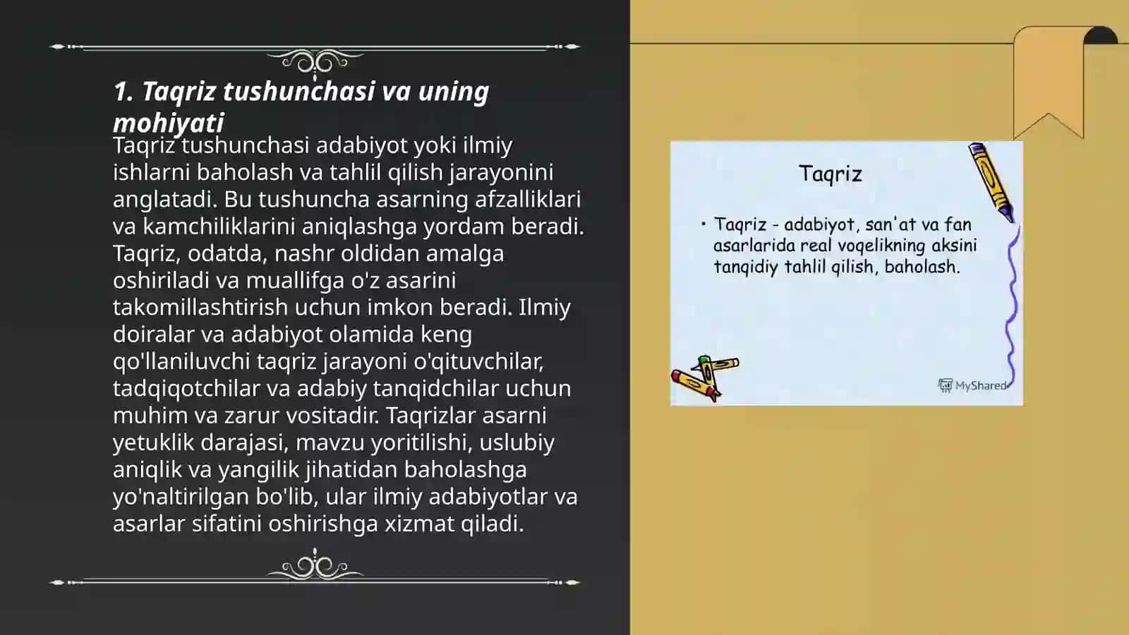 Taqriz.Taqriz tushunchasi.Taqriz qoʻllanilishi 3