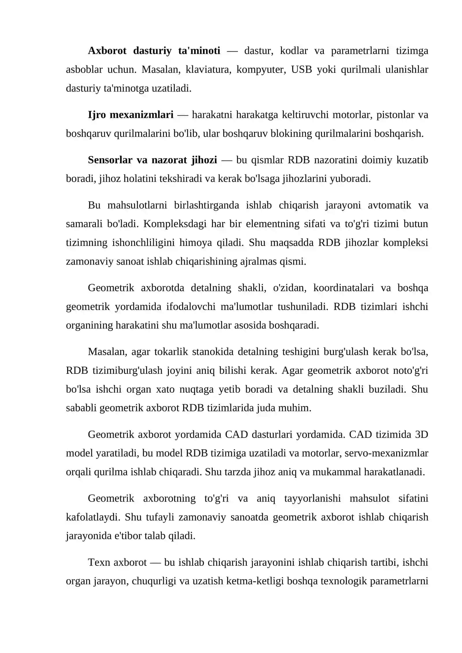 RDB texnologiya uskunalari va ishchi sanoatdagi 3