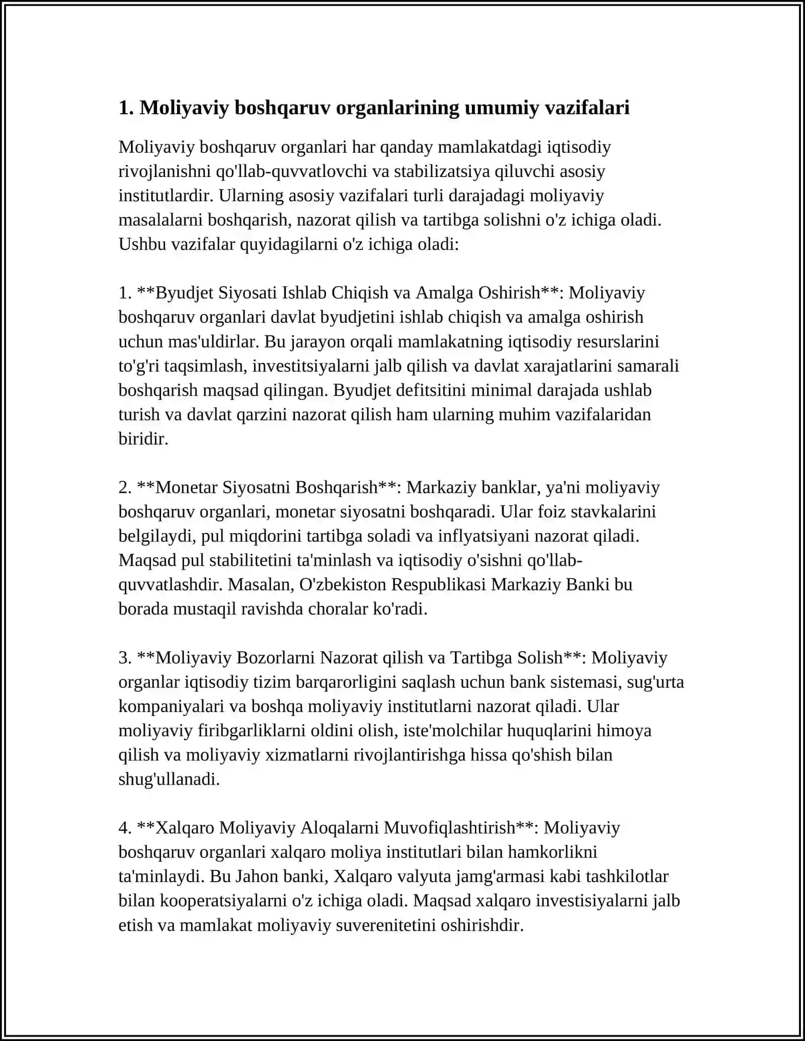 Moliyaviy Boshqaruv Organlarining Vazifalari, Funktsiyalari, Huquqlari va Vakolatlari 3