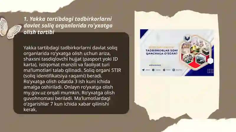 Yakka tartibdagi tadbirkorlarni davlat soliq xizmati organlarida hisobga qo'yish mexanizimi 3