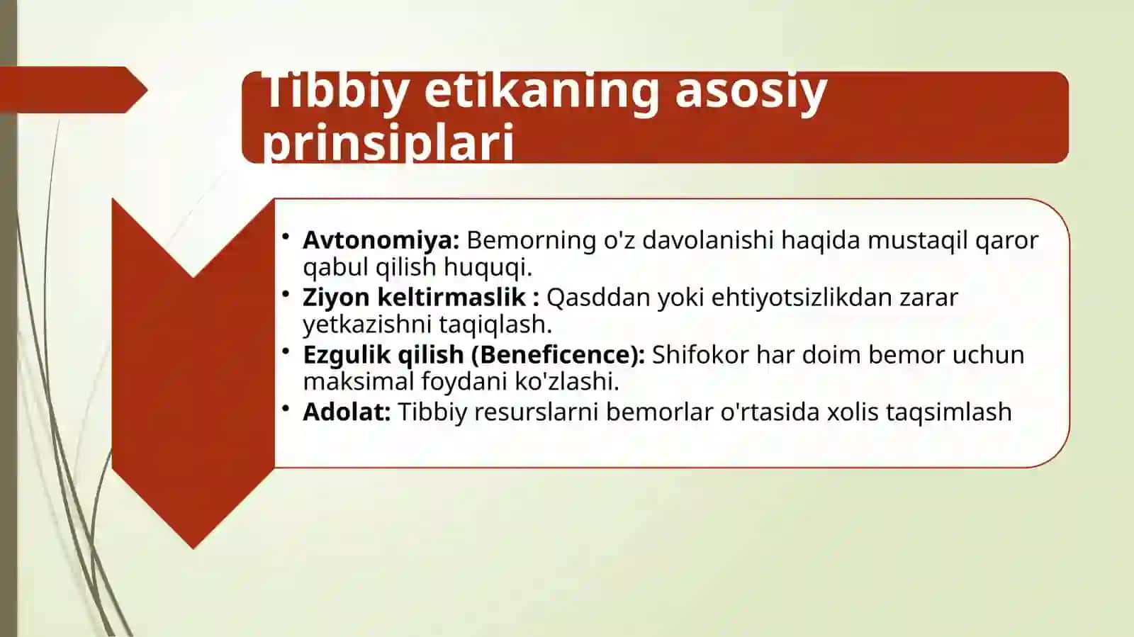 //tibbiyot kasbiga kirish/Tibbiy Etika va Deontologiya/Zamonaviy sog‘liqni saqlash tizimida tibbiy etika, deontologiya va bioetika tamoyillari. 3