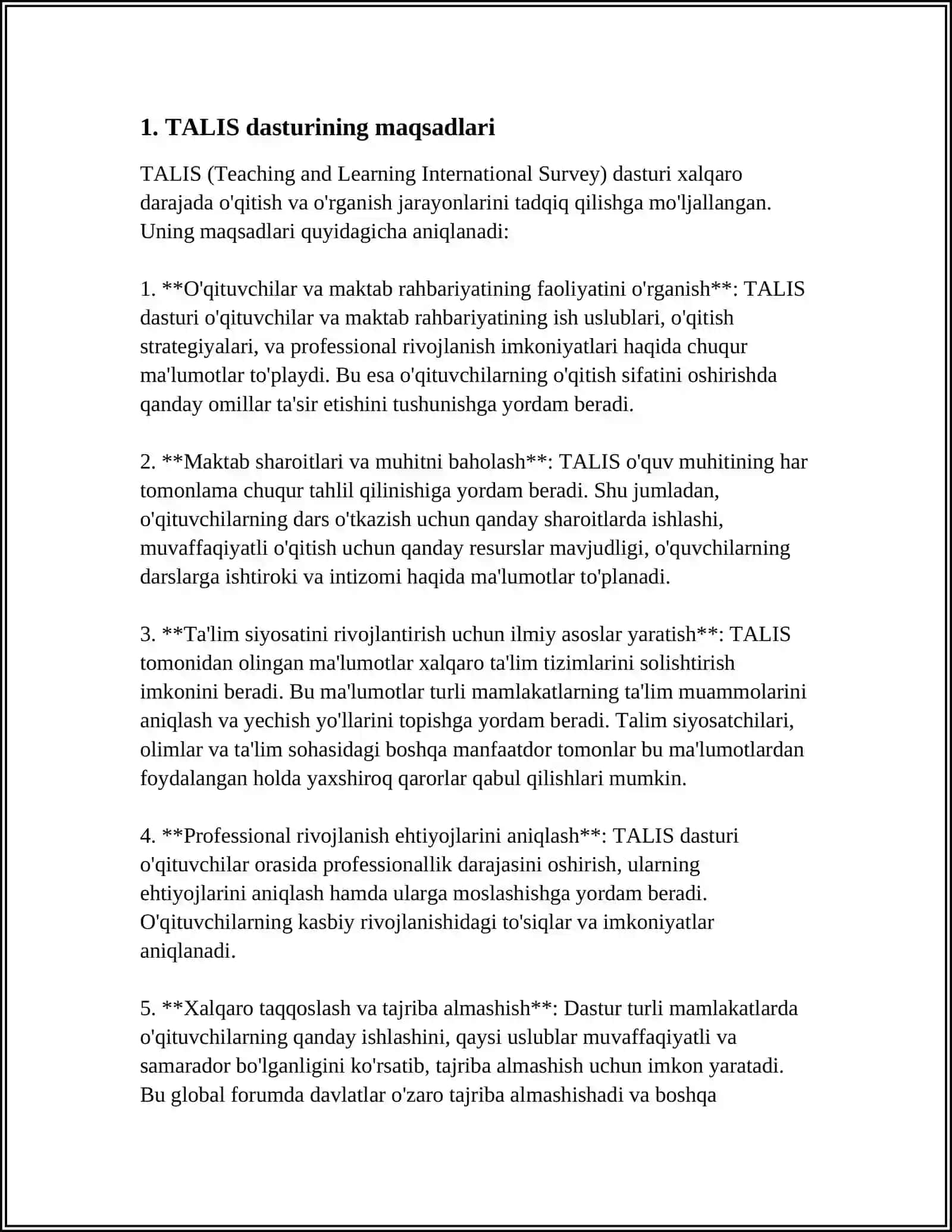 TALIS XALQARO BAHOLASH DASTURI MAZMUN VA MOHIYATI 3