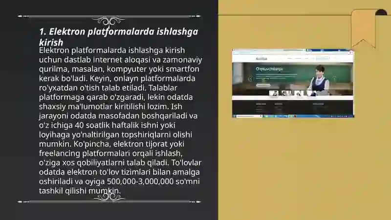 Elektron platformalarda ishlash.Kundalik uz.Google klastrum va boshqalar Turg'unova Buoysha 3