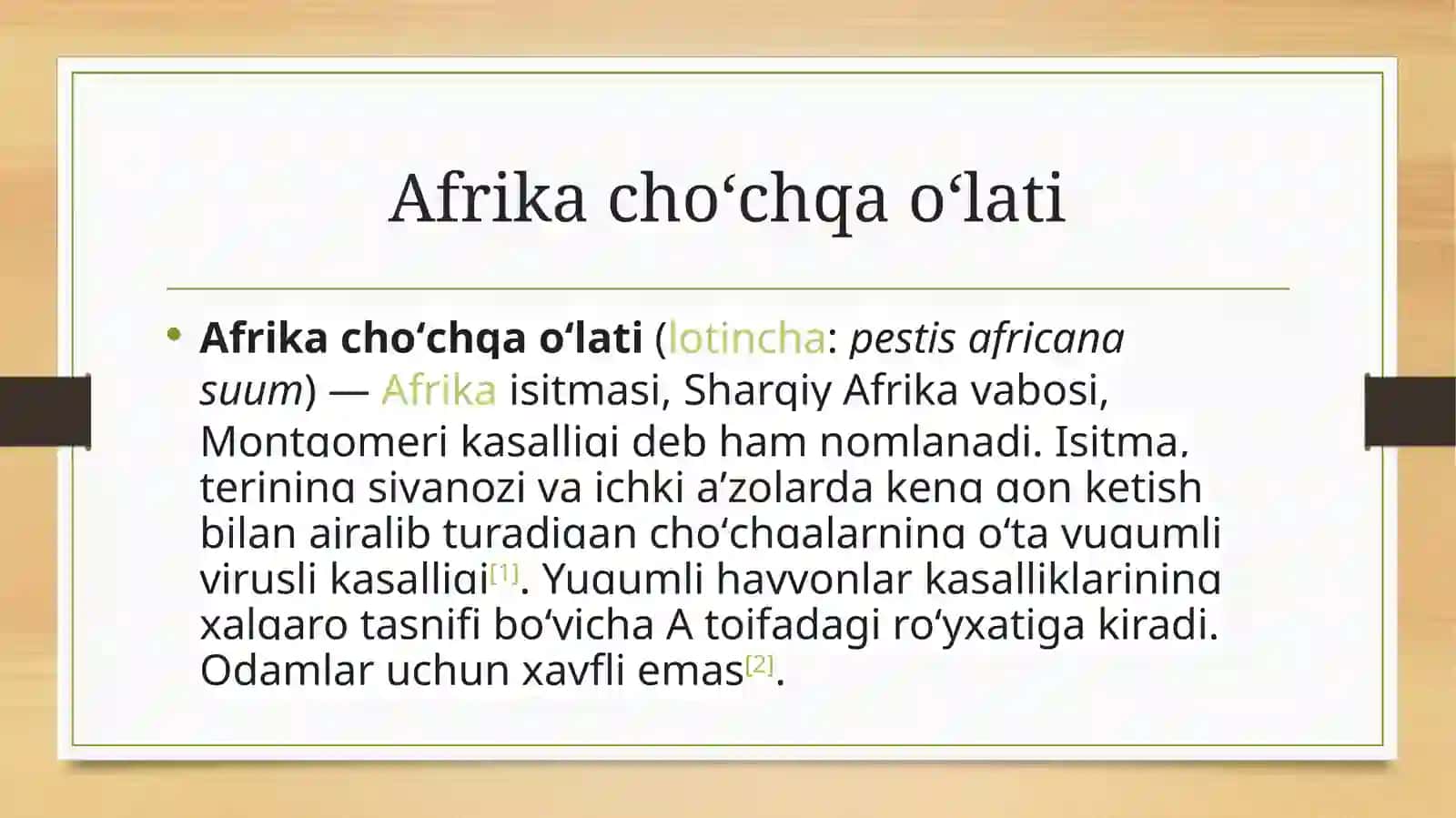 Choʻchqalarning Ovropa oʻlati, Afrika oʻlati, Teshen kasalligi 3