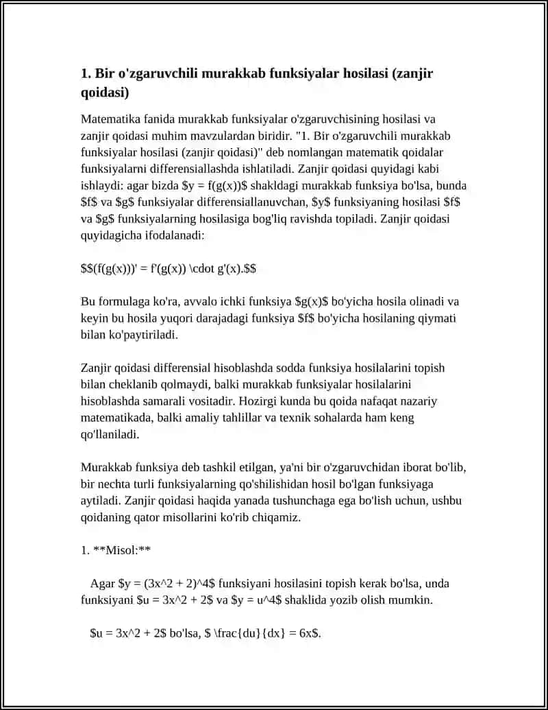 MURAKKAB, OSHKORMAS VA PARAMETRIK FUNKSIYALAR HOSILASI 3