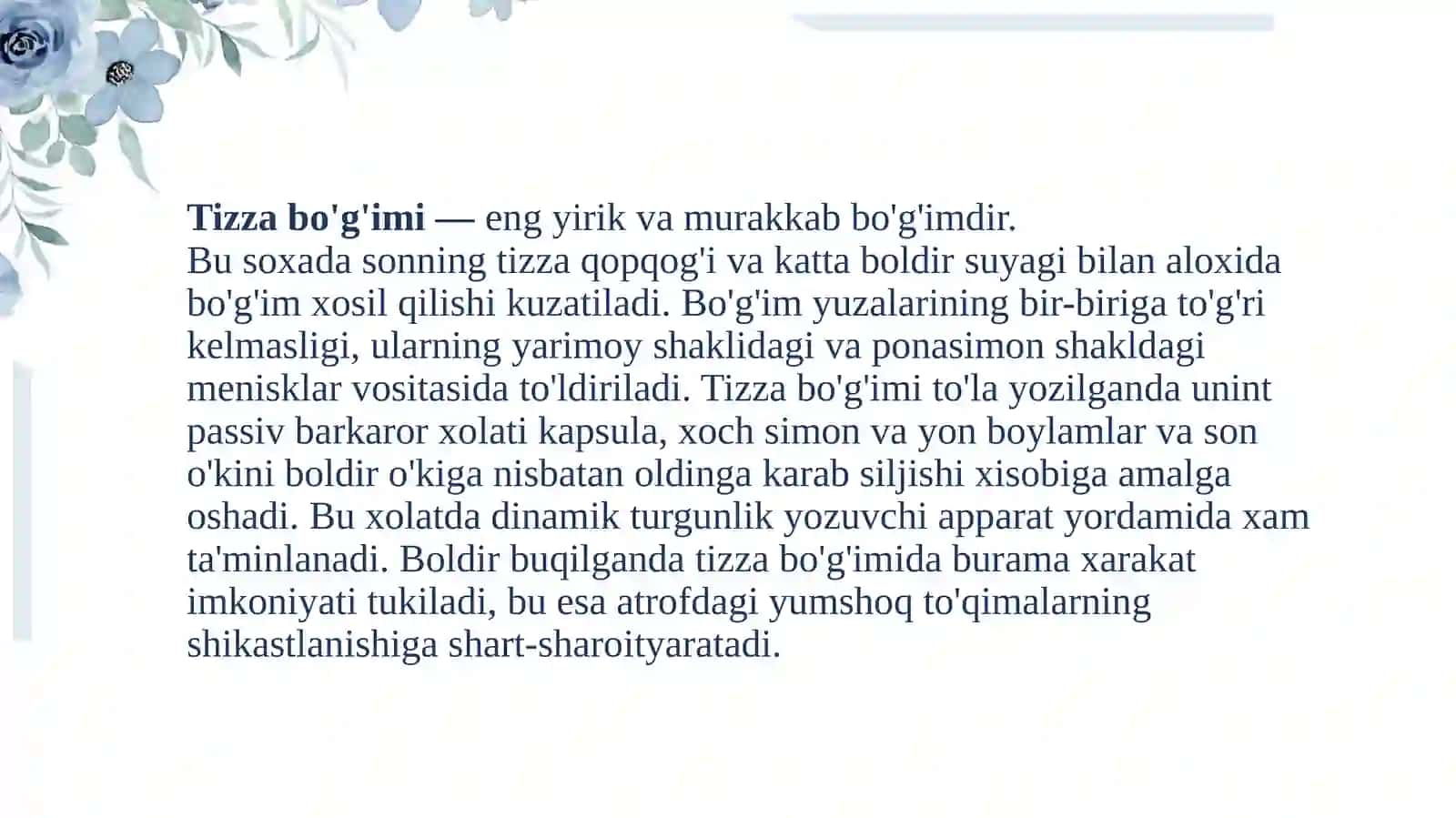 Kattalar va bolalarda tizza bo'g'imini shikastlanishlari: menisklar va boylamlarini shikastlanishlari, tizza qopqog’ini chiqishlari. 3