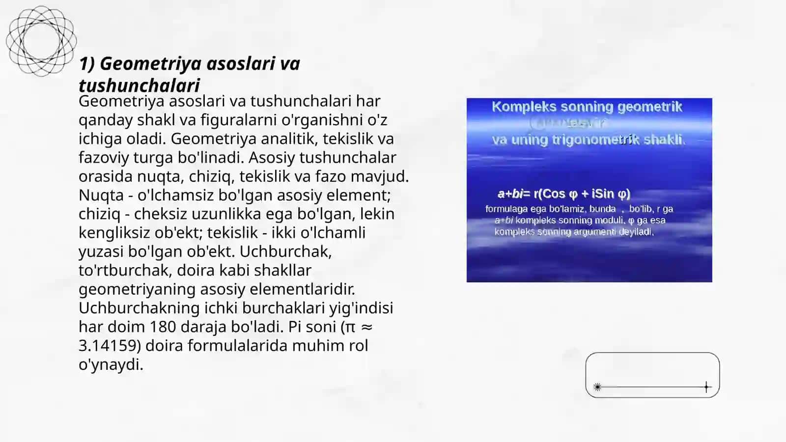 Yasashga doir geometrik masalalar haqida tushuncha. Geometrik figuralarni sirkul va chizgʻich yordamida oʻlchash 3