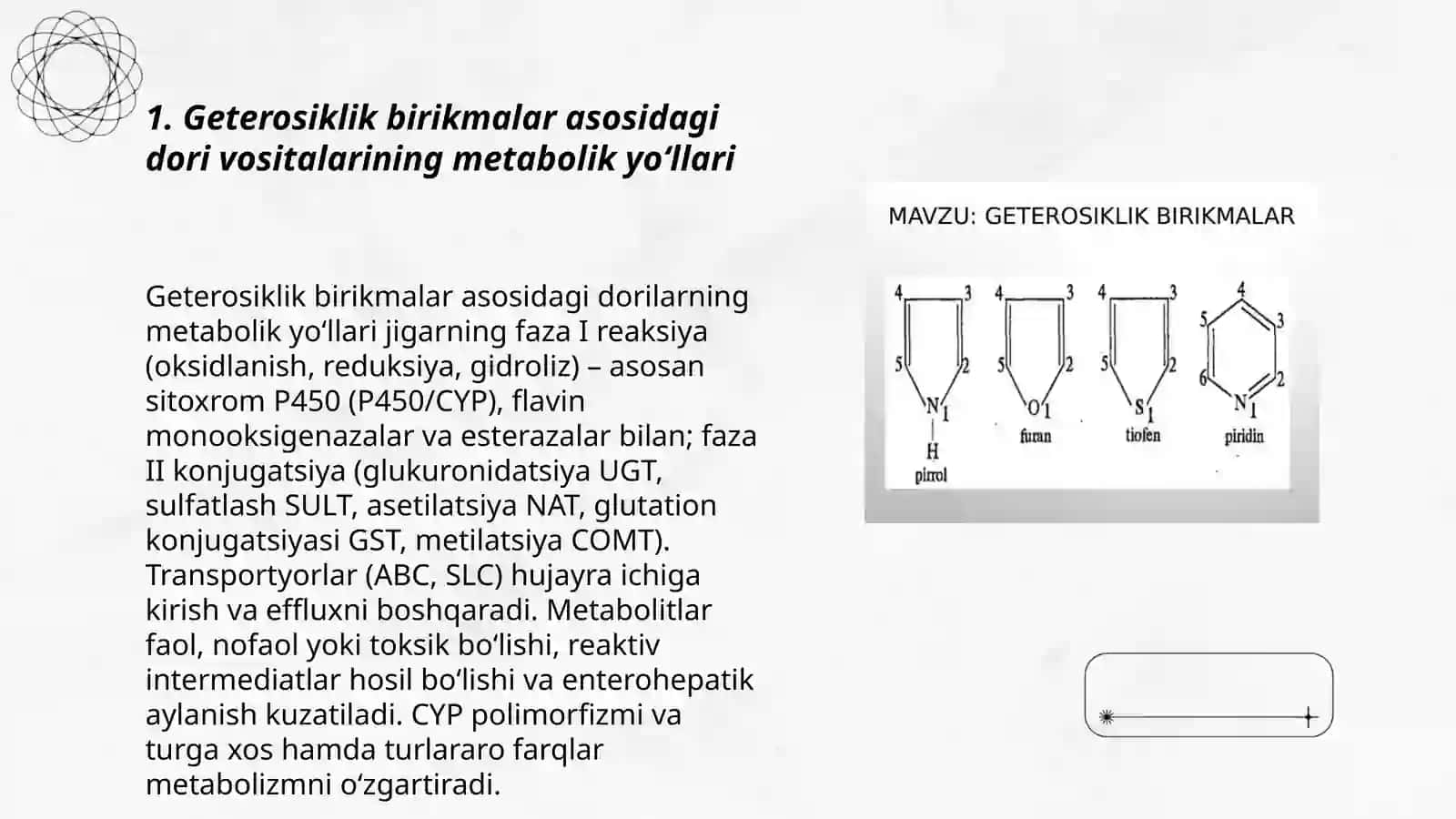 Geterosiklik birikmalar asosidagi metobolitlar va dorivor vositalar 3