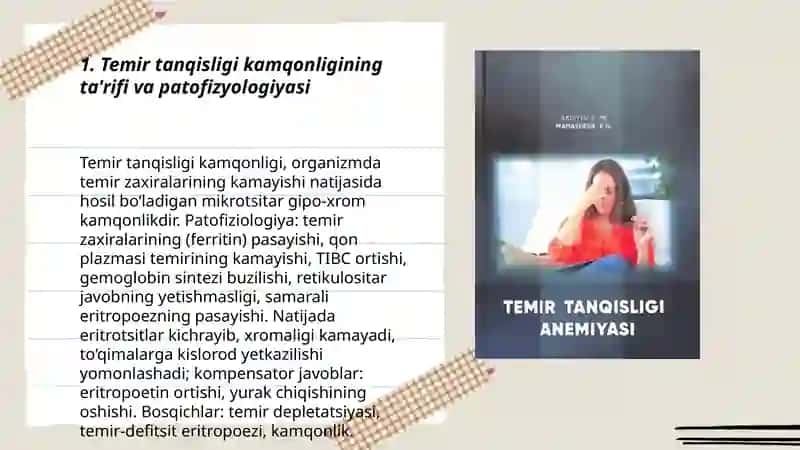 Temir tanqisligi kamqonligi, tarqalganligi, kechishi, laboratoriya tekshiruv natijalari 3