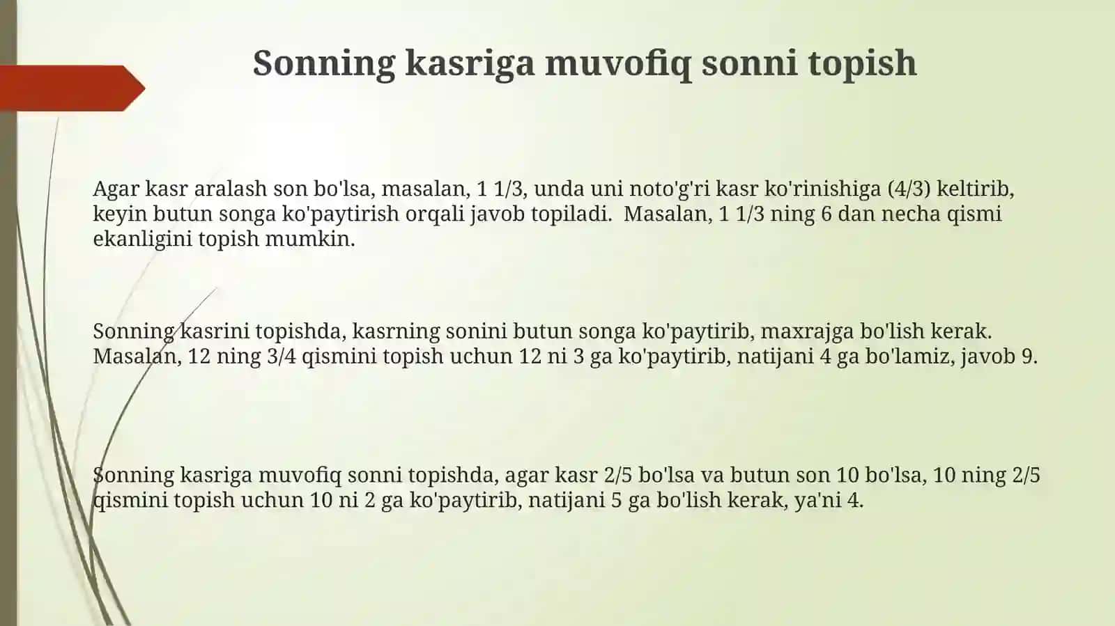 Butunning kasrini topish 3