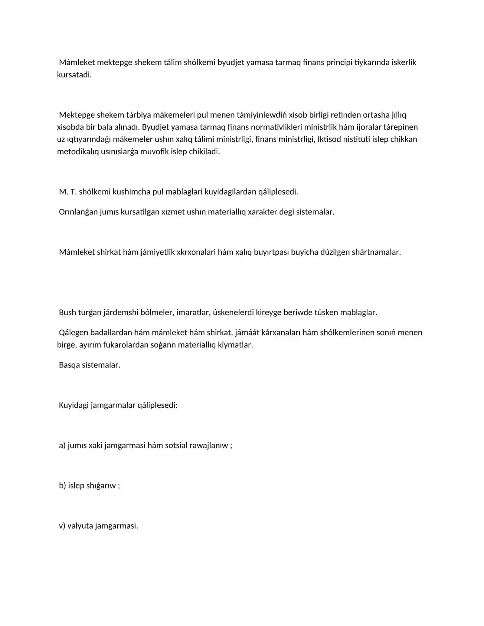 Mektepge shekem tálimdi joybarlaw hám finanslıq támiyinlew 3