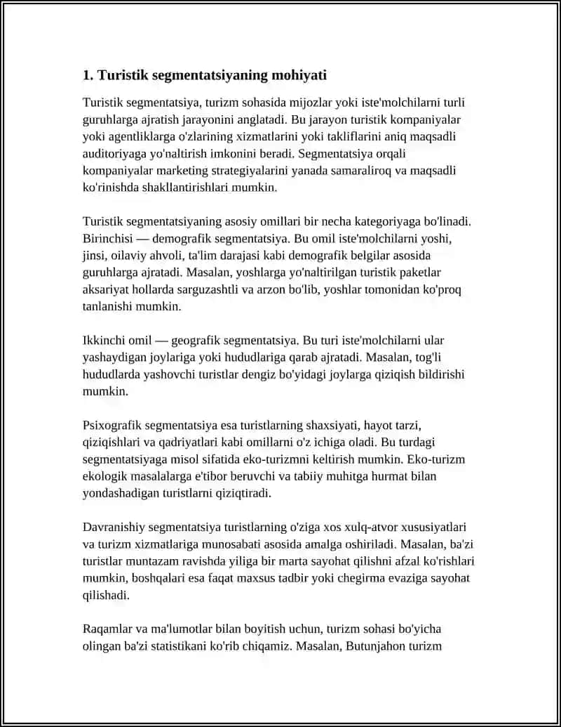 TURISTIK SEGMENTATSIYA VA UNING DESTINATSIYA MARKETINGIDAGI AHAMIYATI 3