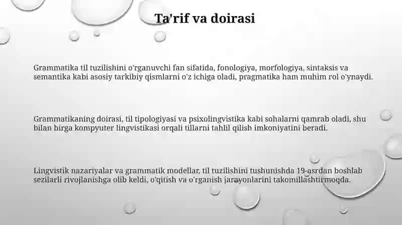Grammatika: til strukturasini órganuvchi soha sifatida 3