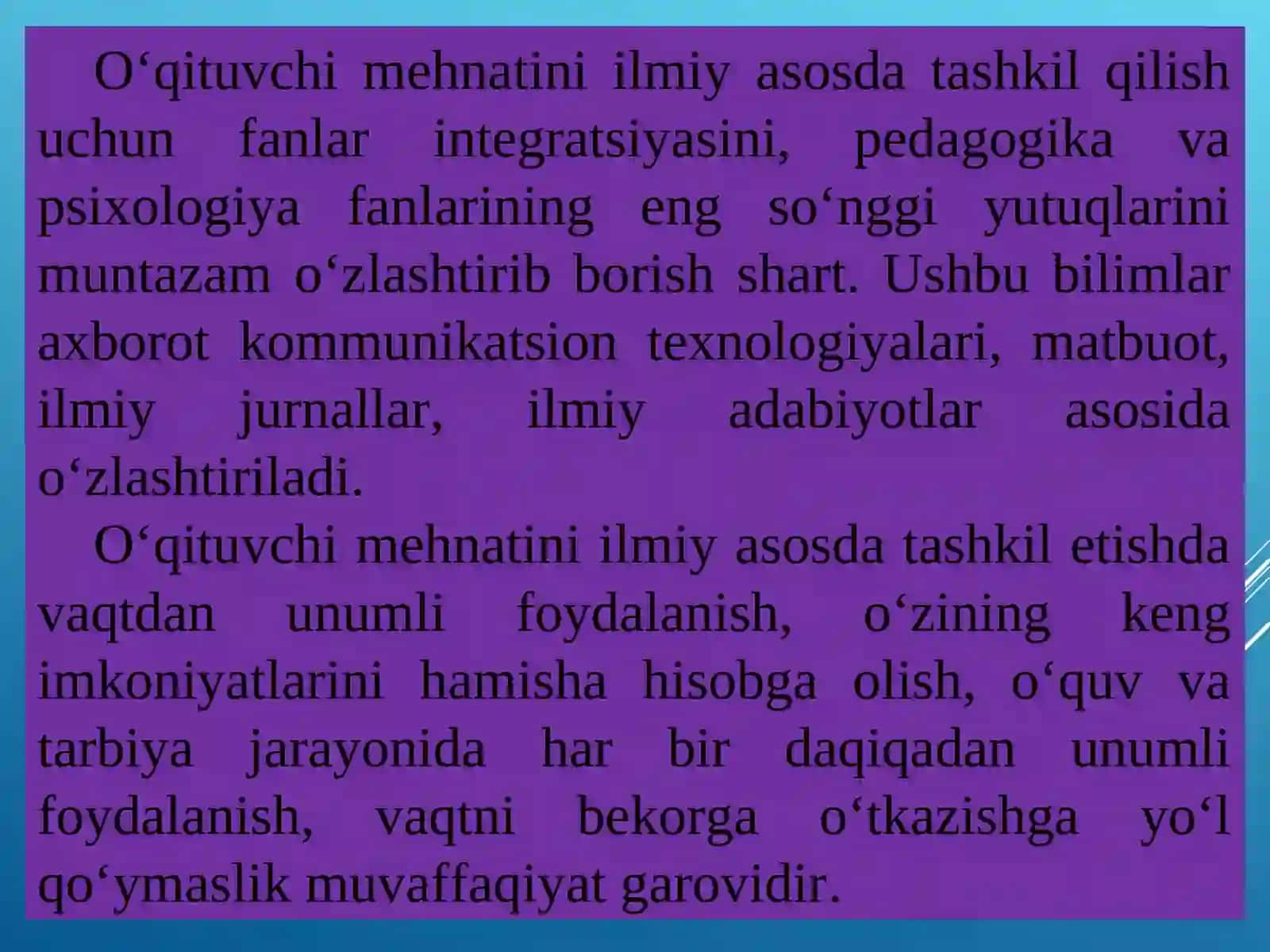 O‘QITUVCHI MEHNATINI ILMIY VA KASBIYASOSDATASHKIL ETISH 3