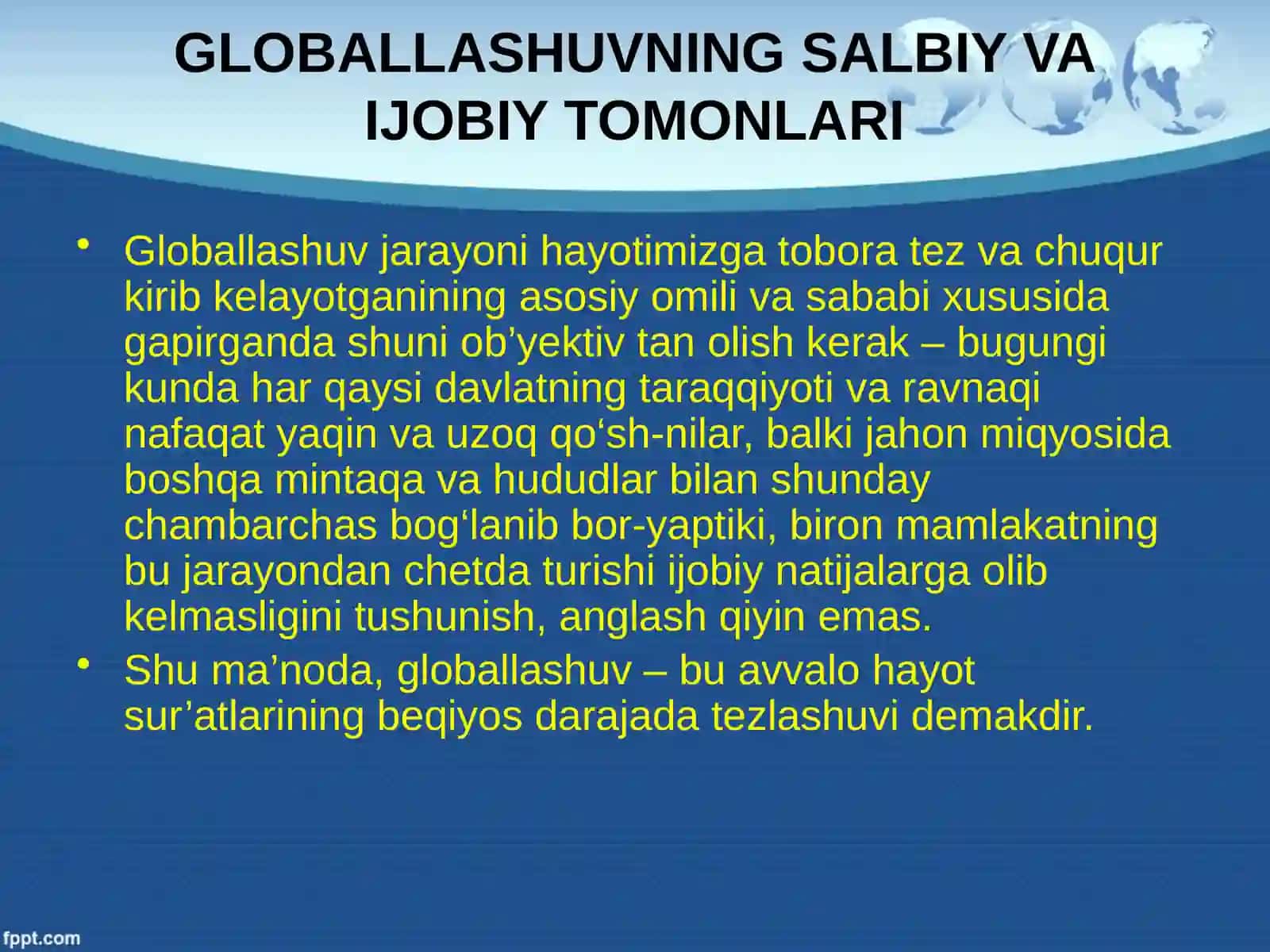 BARQAROR TARAQQIYOTNI TA'MINLASHDA GLOBALLASHUVNING IJOBIY VA SALBIY OQIBATLARI 3