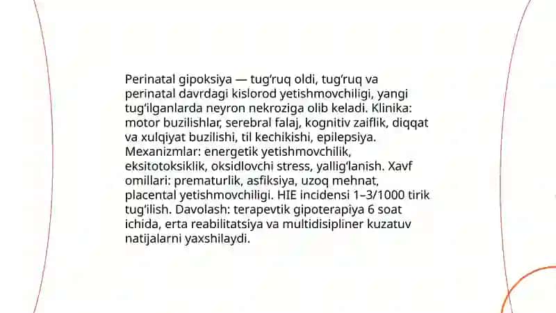 Perinatal gipoksiya va uning neyropsixik rivojlanishga ta'siri 3
