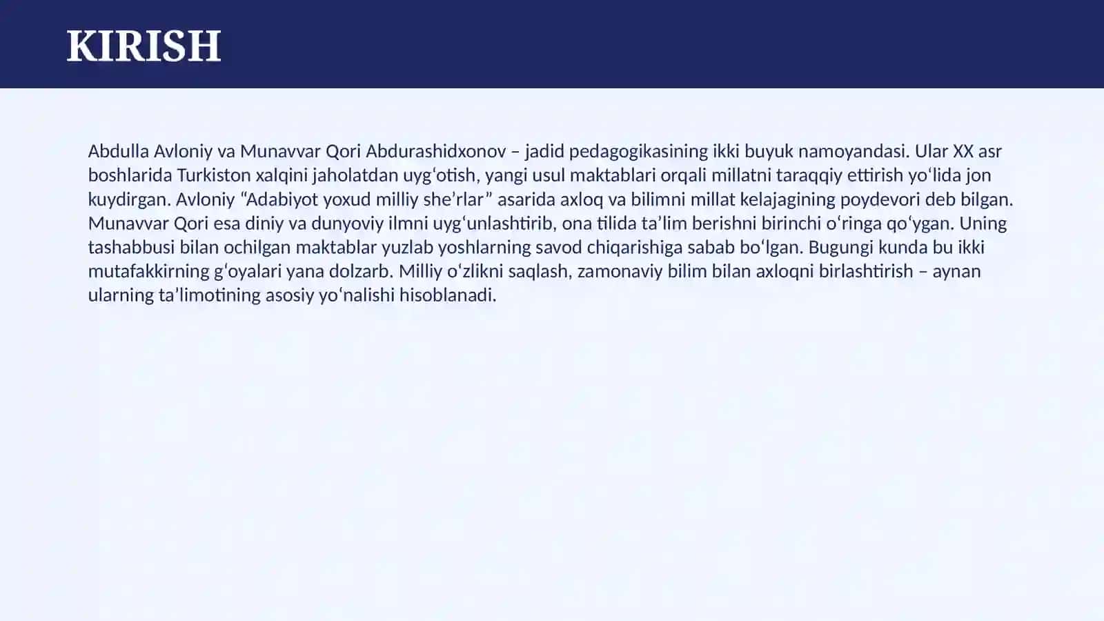 ABDULLA AVLONIY VA MUNAVVAR QORI ABDURASHIDXONOVLARNING PEDAGOGIK TA`LIMOTI 3