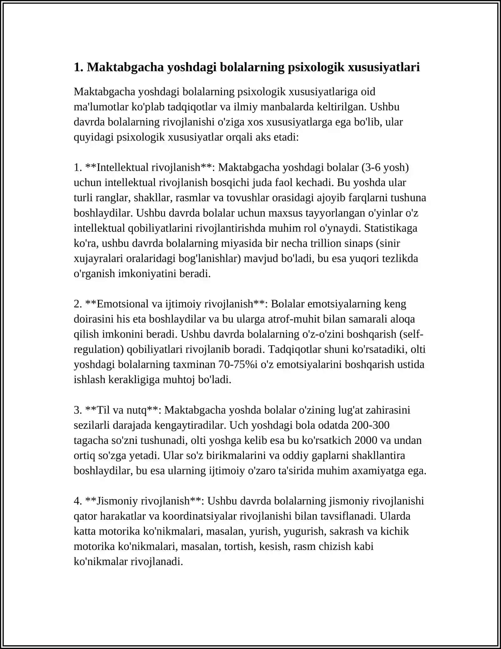 MAKTABGACHA YOSHDAGI BOLALARNING PSIXIK TARAQQIYOTI. MAKTABGACHA YOSHDAGI BOLALAR SHAXSINING SHAKLLANISHI 3
