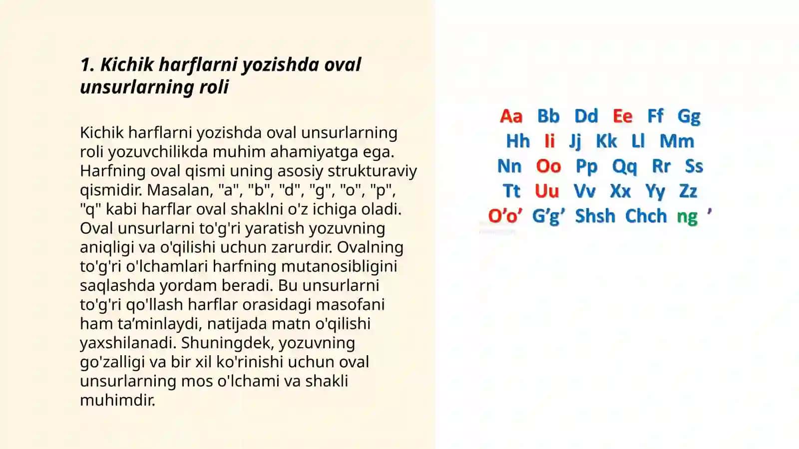 Kichik harflarni yozishda oval unsurlarning roli 3