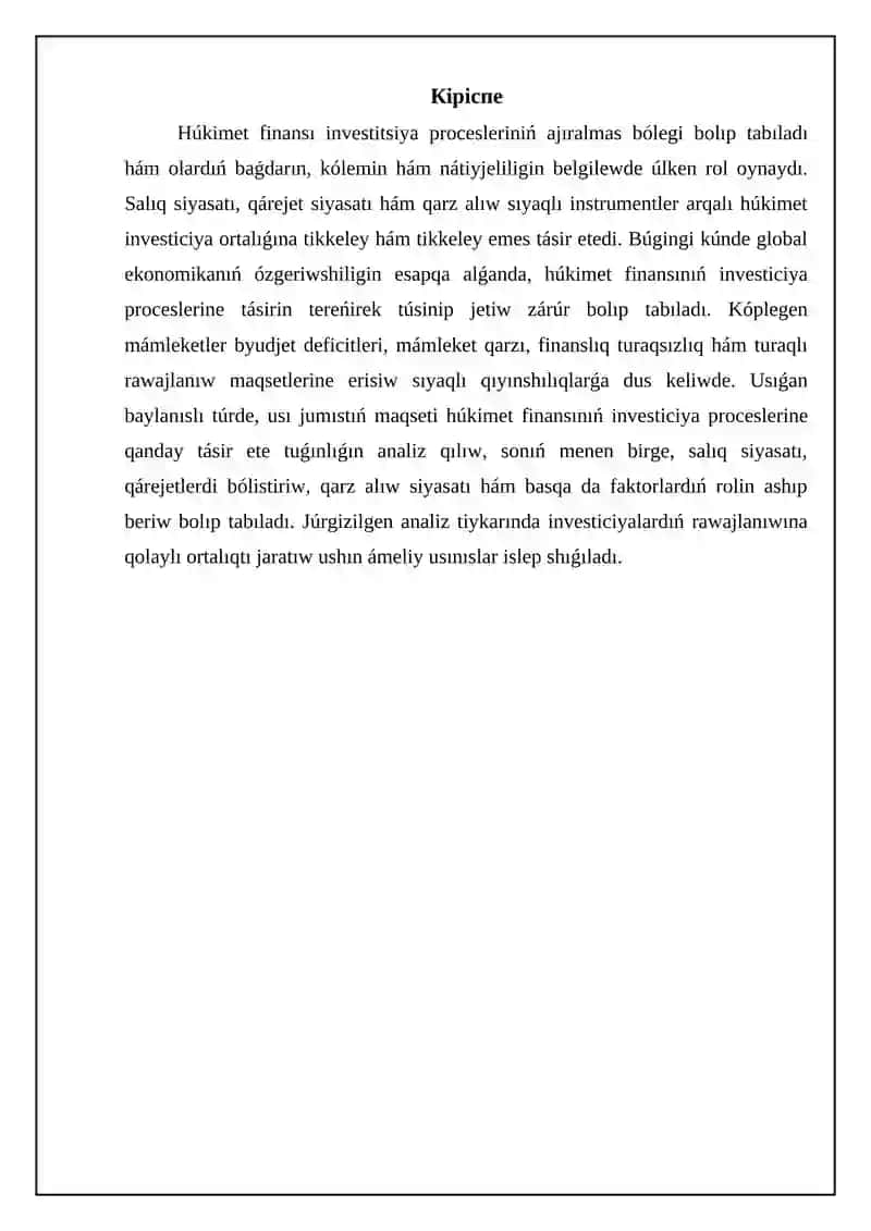 Ma'mleket finansınıń investitsiyalıq proseslerg'e ta'siri 3