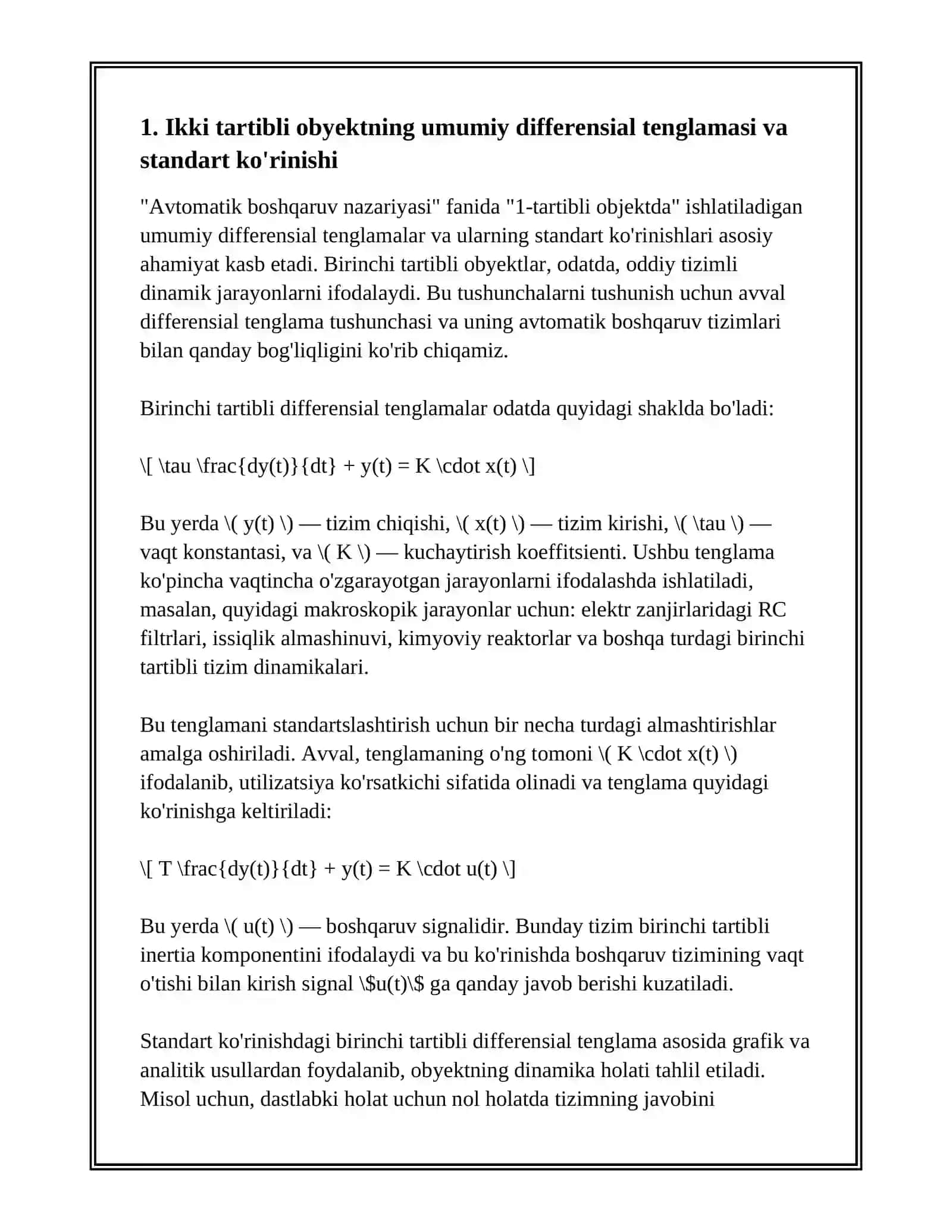 2-TARTIBLI OBYEKTNING MATEMATIK MODELI. TEBRANMA JARAYONLAR SHARTLARI 3