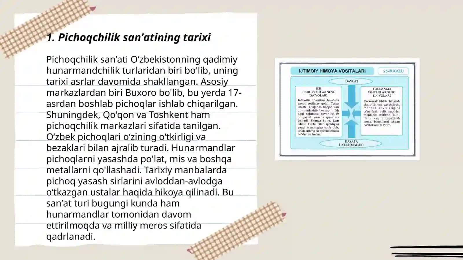 Pichoqchilik sanʼati, mahsulot turlari, xomashyo materiallarini oʻrganish 3