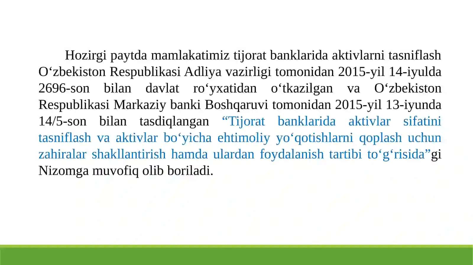 KREDITLAR BOʻYICHA EHTIMOLIYYOʻ QOTISHLAR ZAHIRASINI TASHKIL QILISH TARTIBI 3