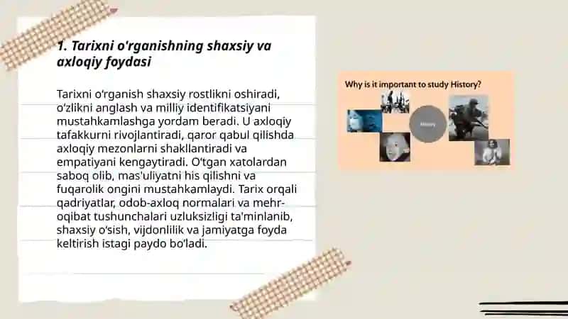 Tarixni o'rganishning shaxsiy va axloqiy foydasi 3
