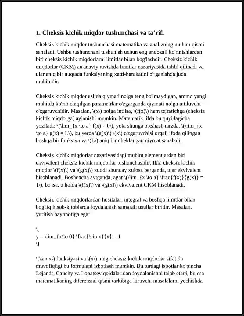 CHEKSIZ KICHIK MIQDORLARNI TAQQOSLASH EKVIVALENT CHEKSIZ KICHIK MIQDORLAR LEMITLARNI HISOBLASHDA ULARDAN FOYDALANISH 3