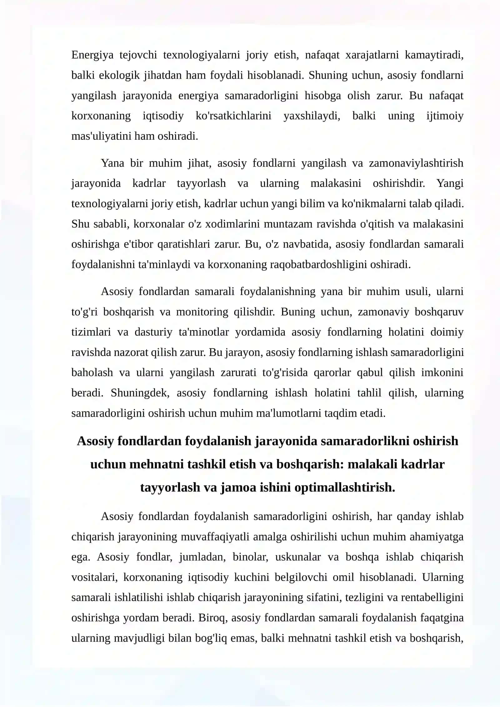 Asosiy fondlardan foydalanish samaradorligini oshirish usullari 3