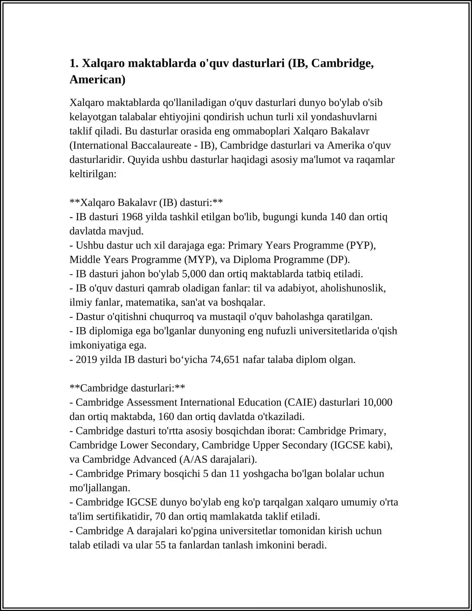 Xalqaro maktablarda o'quv dasturlari (IB, Cambridge, American) 3