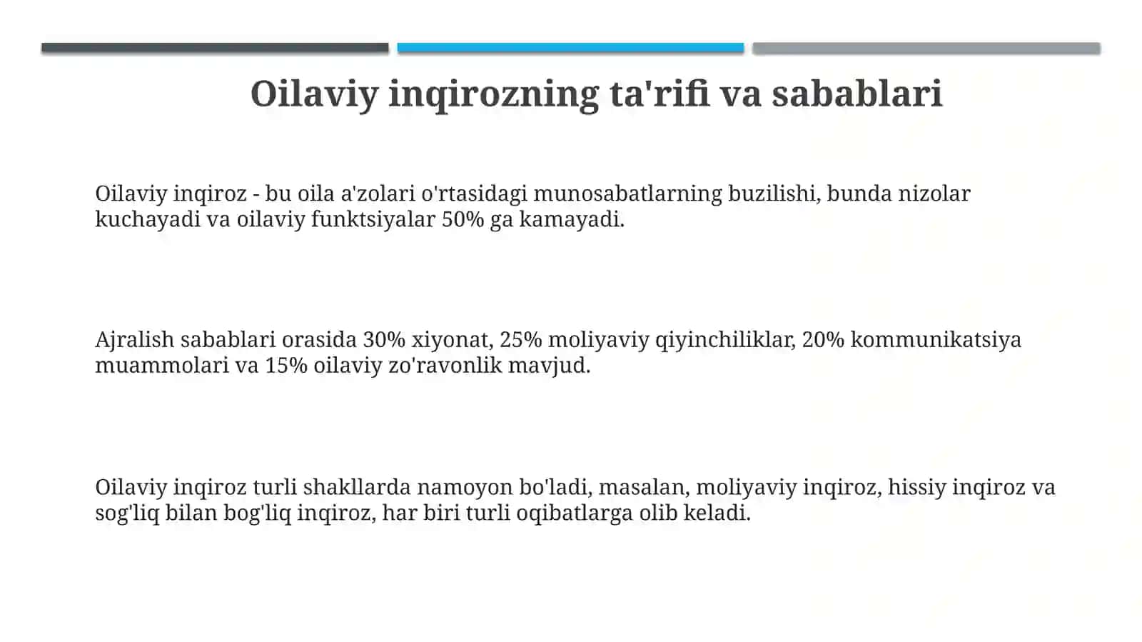 Oilaviy inqiroz va ajralish sabablari 3
