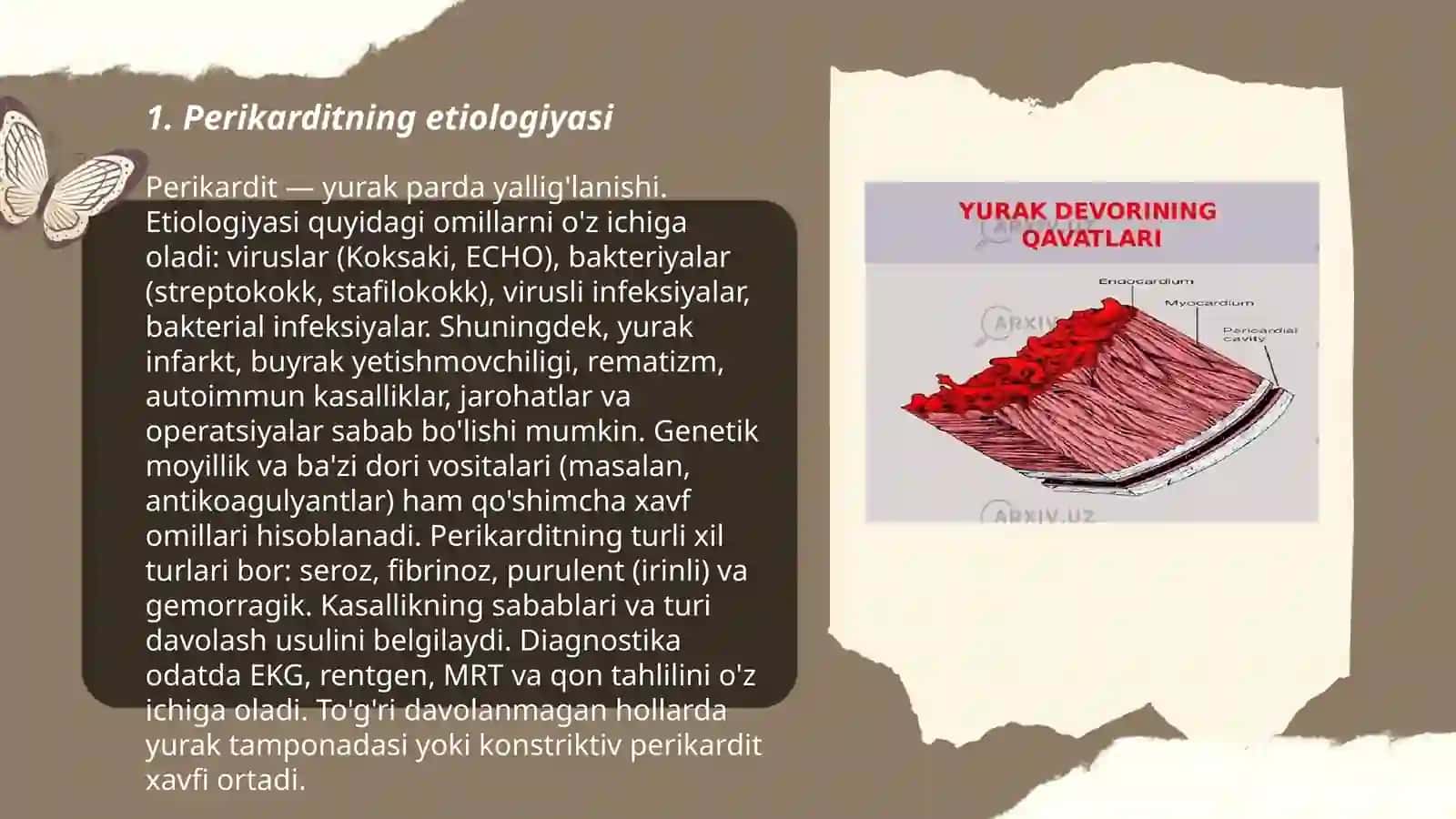 Perikardit va miokardit etiologiya, patogenezi, klinika, diagnostika, davolash 3