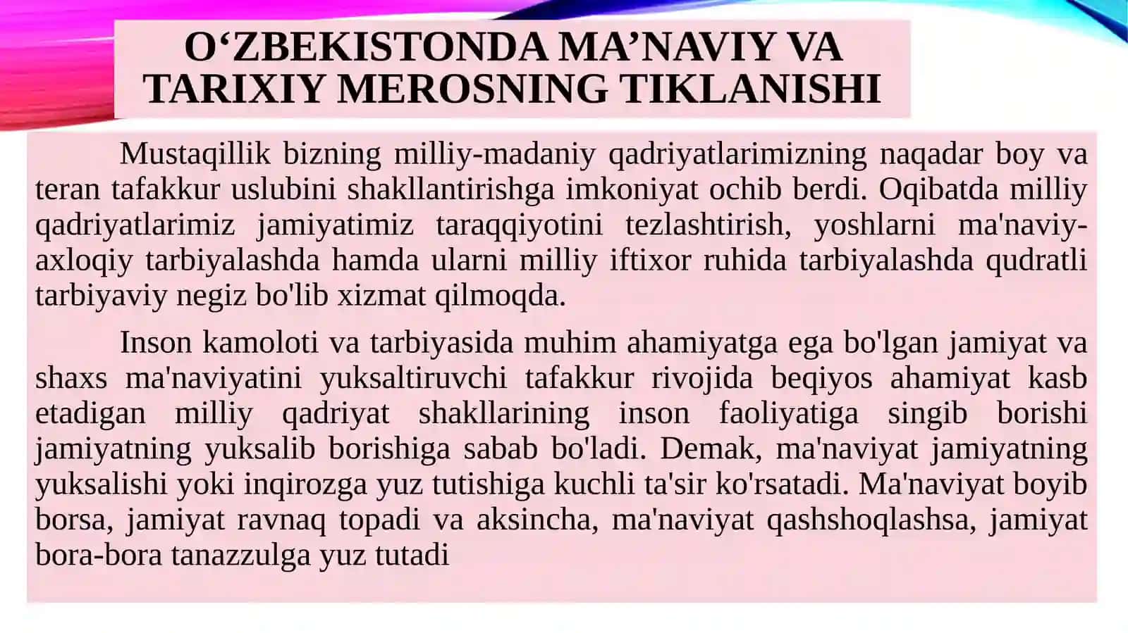 MUSTAQILLIK YILLARIDA O‘ZBEKISTONNING MA’NAVIY VA MADANIY TARAQQIYOTI 3