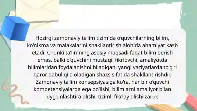Bilim, ko‘nikma va malakalarini shakllantirish va tashkil etish 3