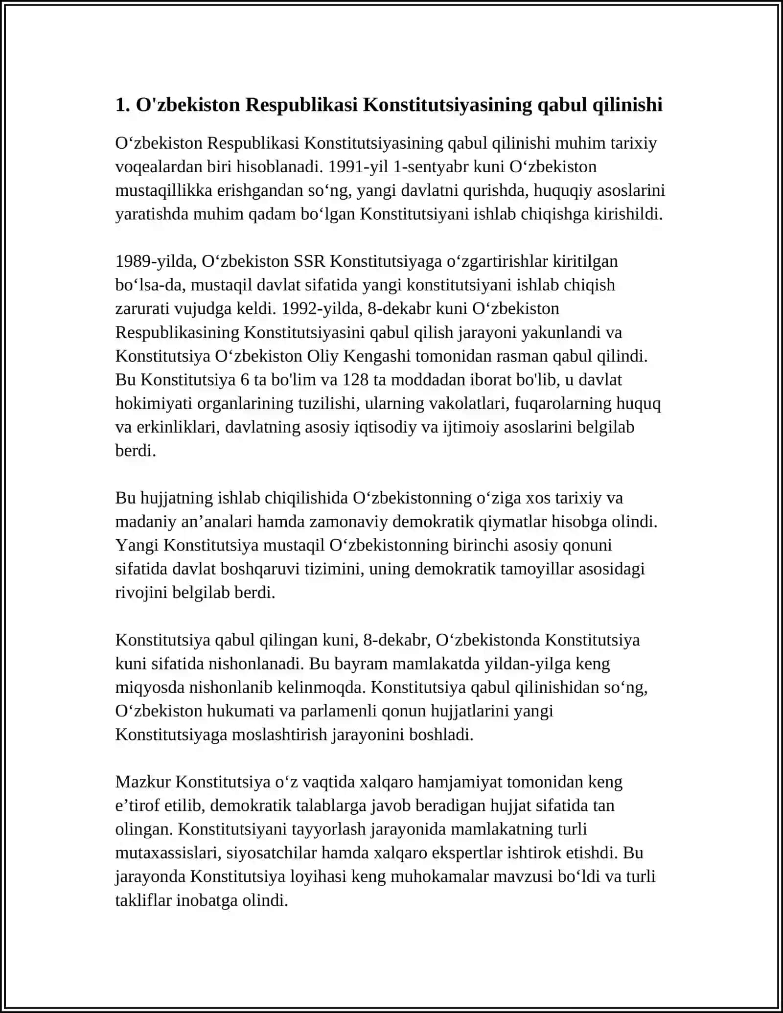 O'ZBEKISTON RESPUBLIKASI KONSTITUTSIYASI QABUL QILINISHI VA UNING TARIXIY NATIJALARI 3