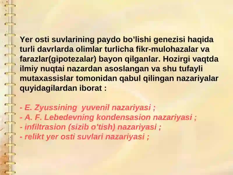 Yer osti suvlarining paydo bo’lishi va tasniflari 3