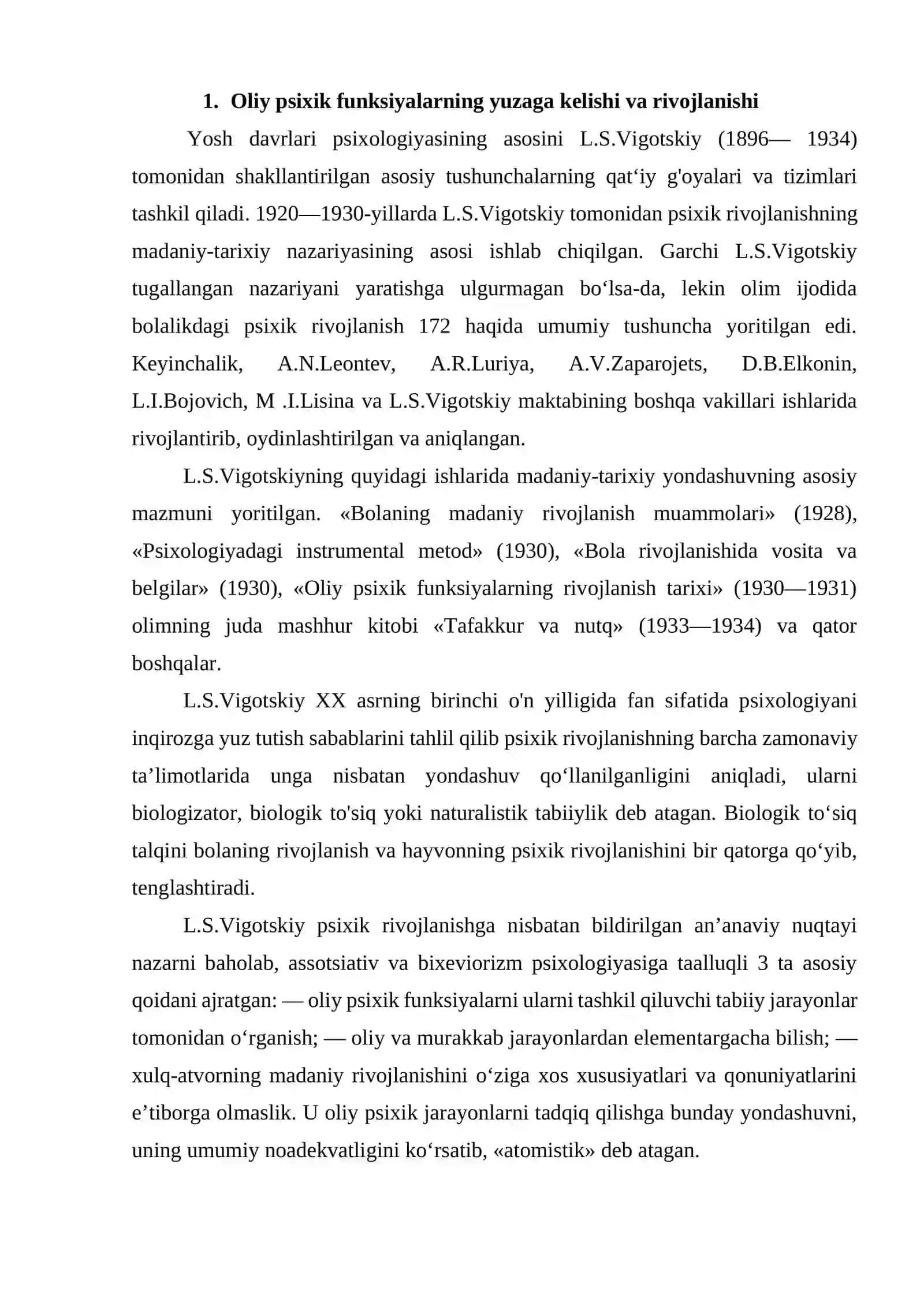 Psixik rivojlanishni tushunishning madaniy-tarixiy konsepsiyasi. L.S.Vigotskiy va uning maktabi 3