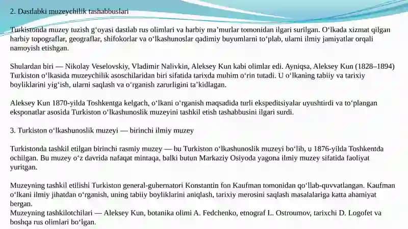 Turkistonda dastlabki muzeylarning vujudga kelishi. 3