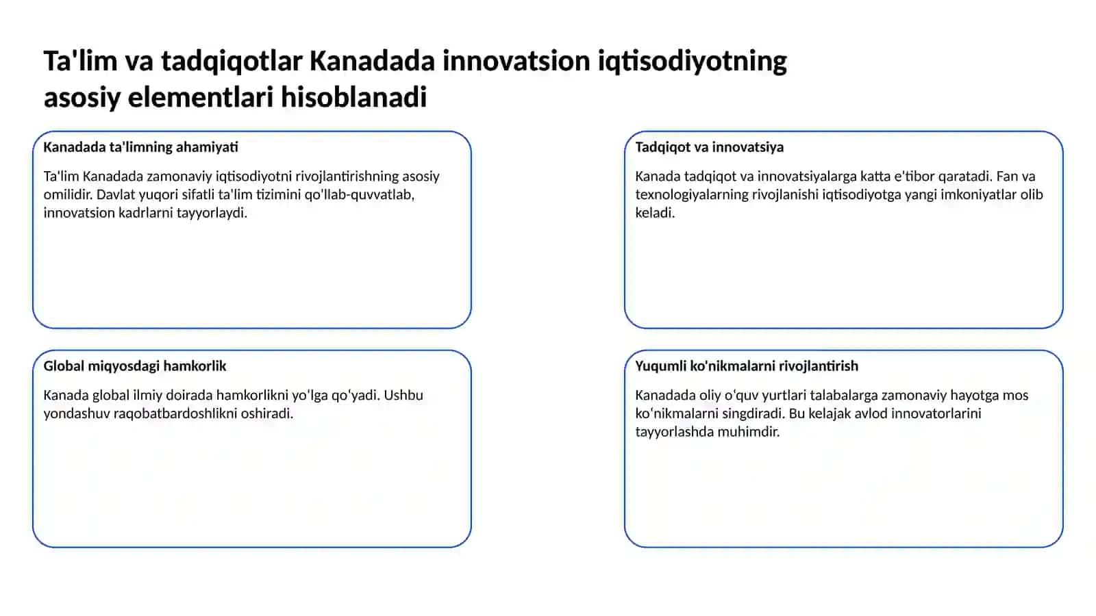Innovatsion iqtisodiyotni Kanada tajribasida rivojlantirish 3
