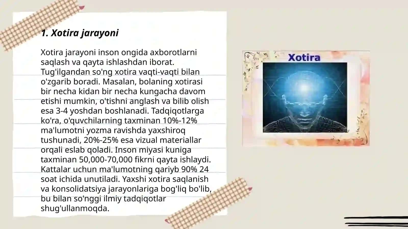 Psixologiya xotira mavzusida daraxt shoxlariga yozilgan atamal rasmlar qoʻshib tayyorlash 3