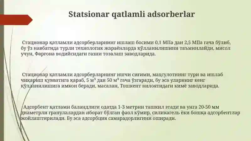 Adsorbsiya jarayoni uchun kimyoviy jihozlar 3