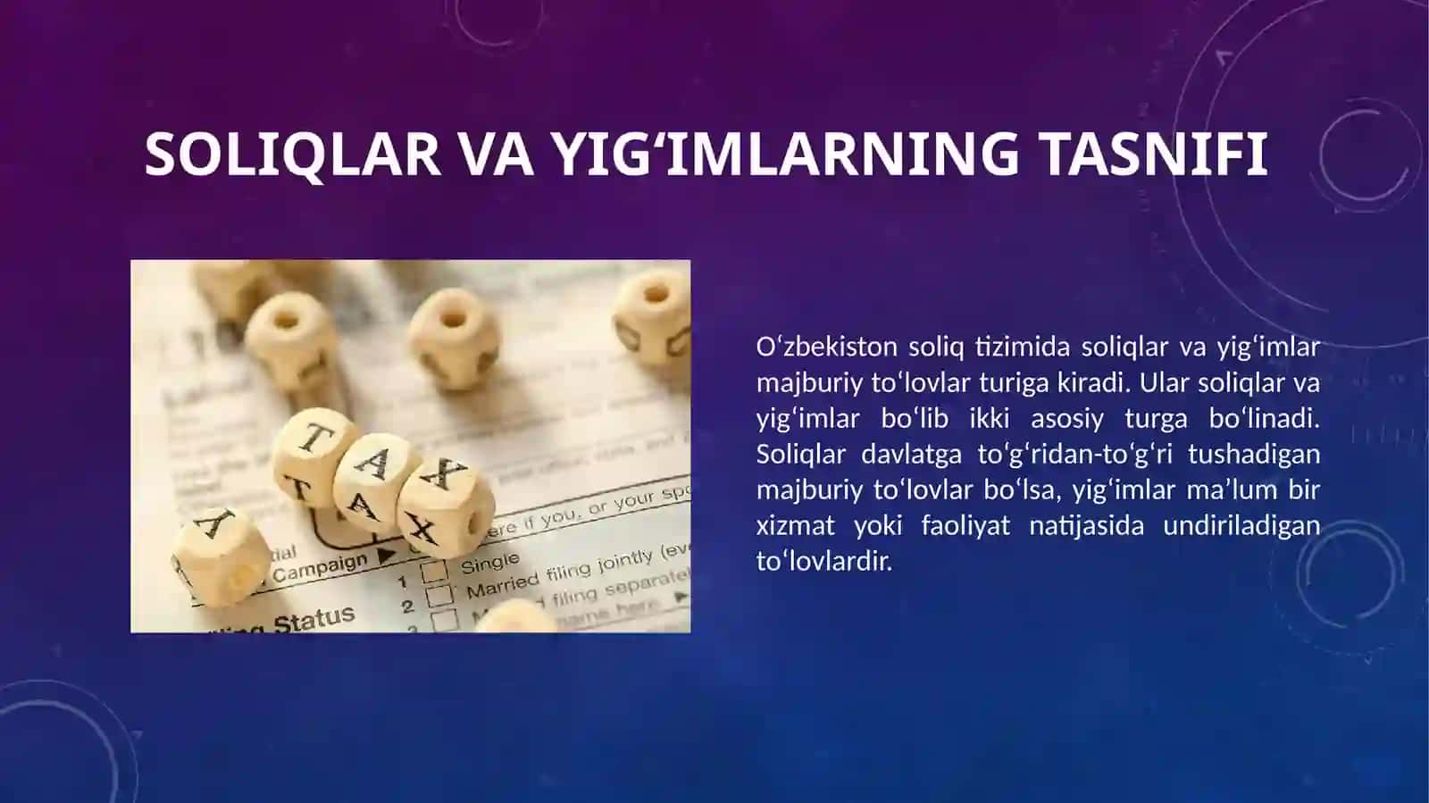 O’zbekiston soliq tizimida amalda bo’lgan soliqlar va yig’imlarning tasnifi 3