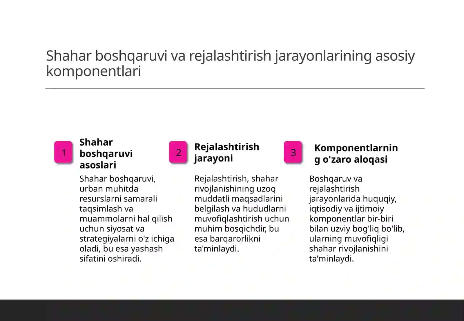 Shaxar jarayonlari boshqaruv,rejalashtirish taraqqiyot qurulushlar va ekologiya 3