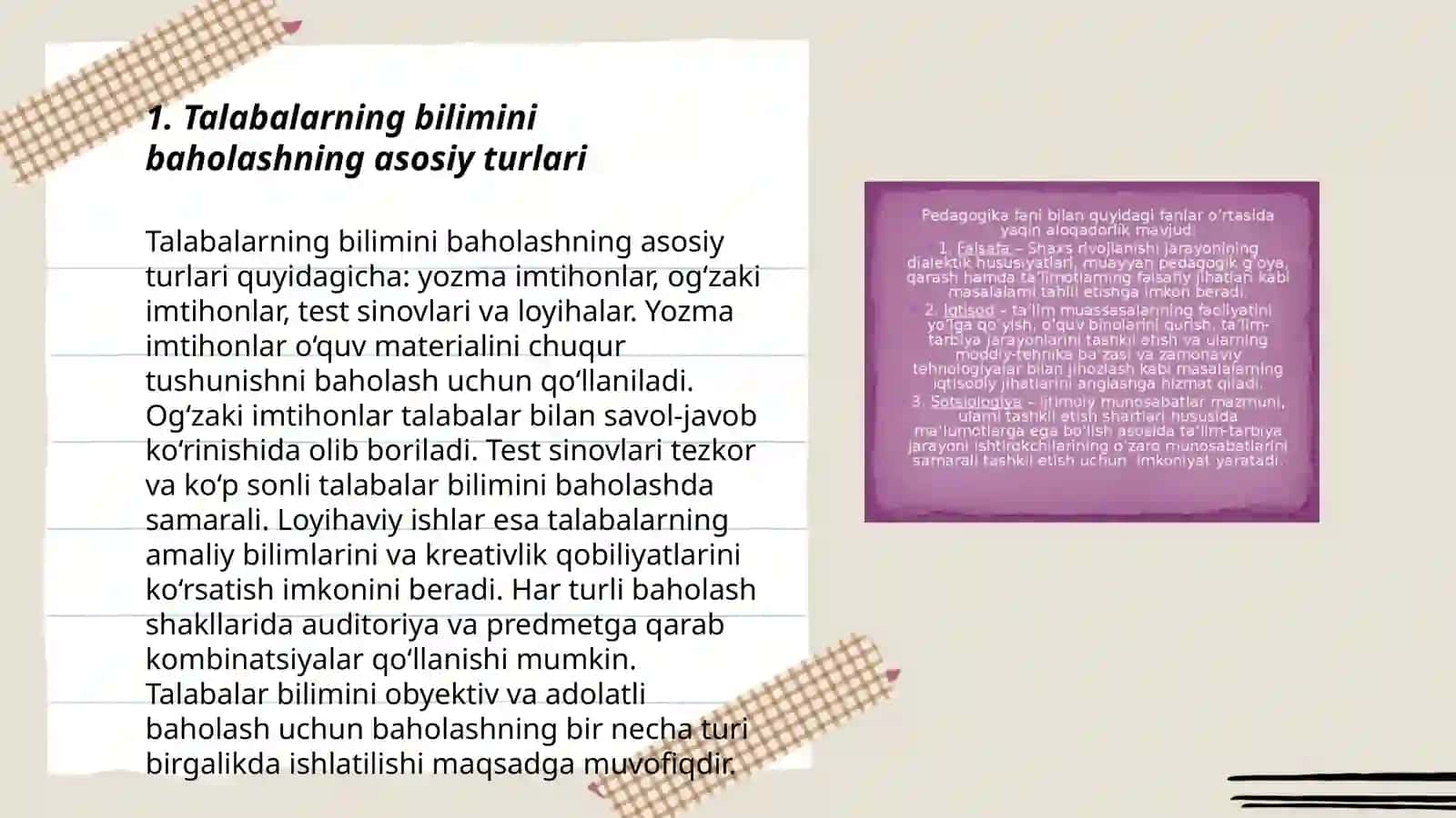 Talabalarning bilimini baholash bo'yicha nazorat turlari,baholash mezonlari 3