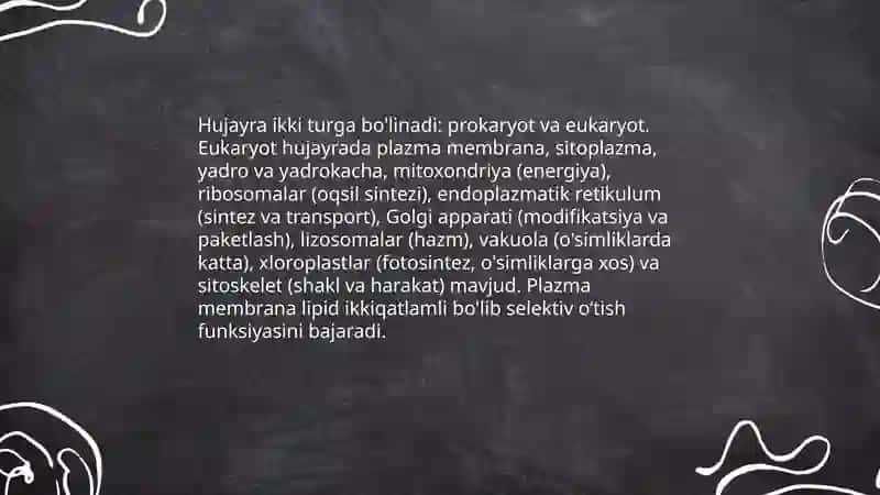 11 mavzu Hujayrani tuzilishi organlar sistemasi oziqlanishi, rivojlanishi va ko'payishi 3