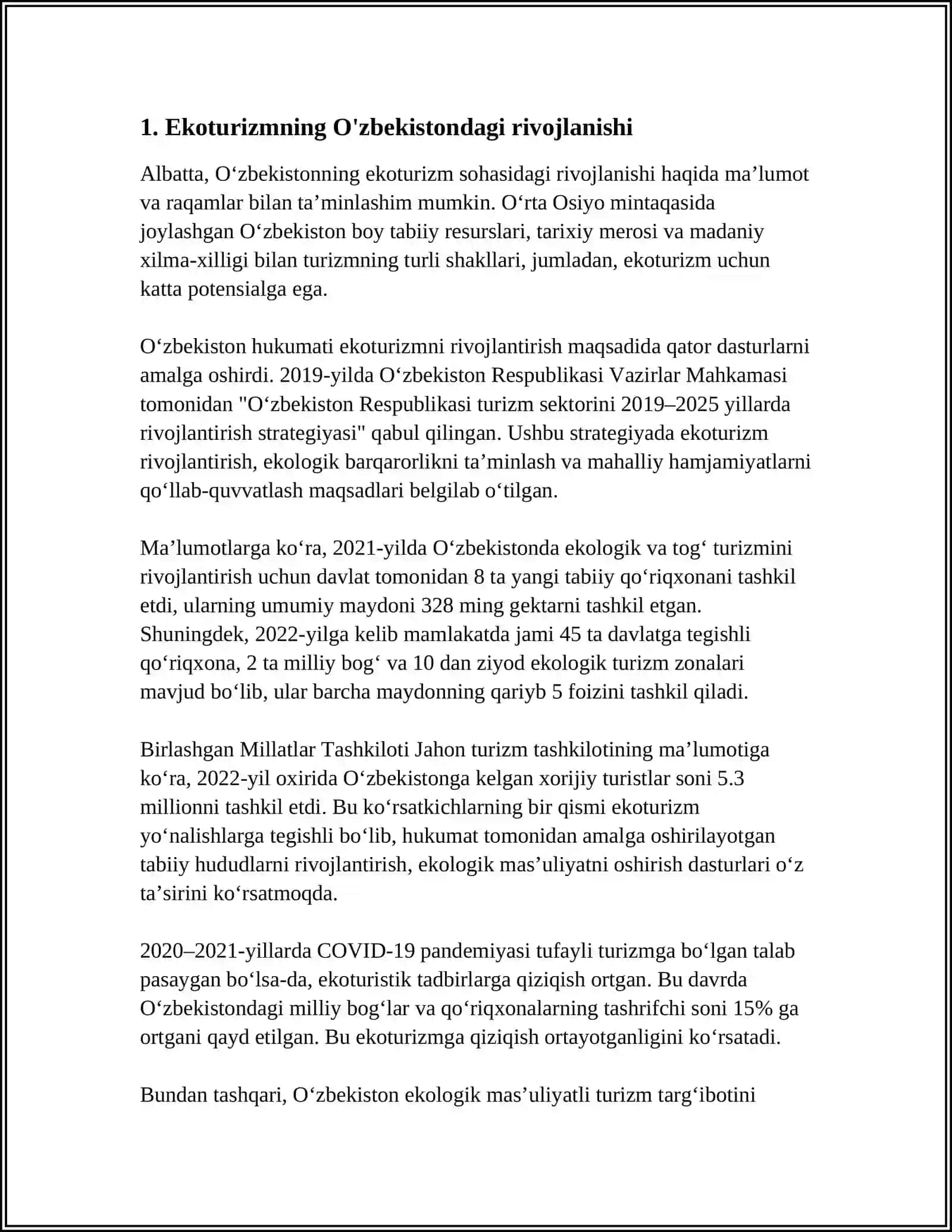O’ZBEGISTONDA “EKOTURIZM”BUGUNGI KUNDAGI XOLATI 3