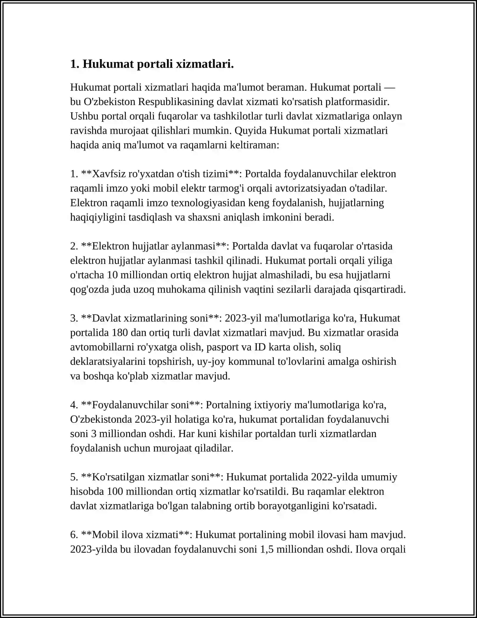 MUSTAQIL ISH Mavzu: HUKUMAT PORTALI(MY.GOV.UZ). ELEKTRON TIJORAT. ELEKTRON RAQAMLI IMZO.ELEKTRON HUJJAT AYLANISH TIZIMLARI. DAVLAT INTERAKTIV TIZIMLARI 3