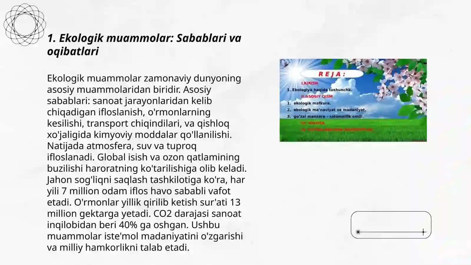 Ekologiya VA tabiatni as rash mavzusida loiha ishi 3