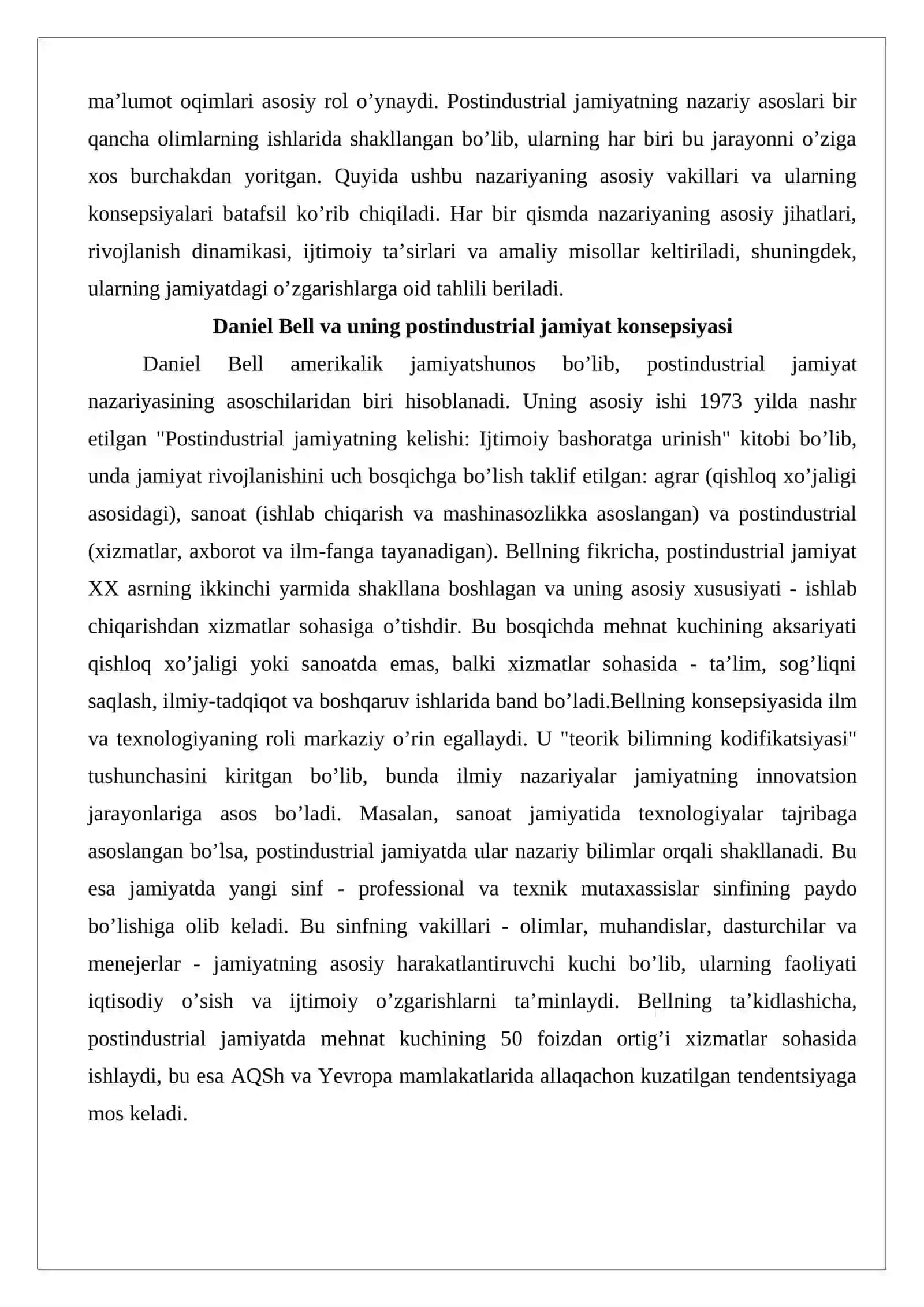 Postindustrial jamiyatda mehnatning o’zgarishi 3